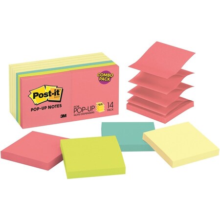 Post-It Note, Popup, 3X3, 14Pk, Assrtd MMMR33014YWM